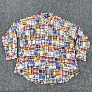 Vintage Ralph Lauren Shirt Mens 2XL Madras Patchwork Plaid Button Down Casual